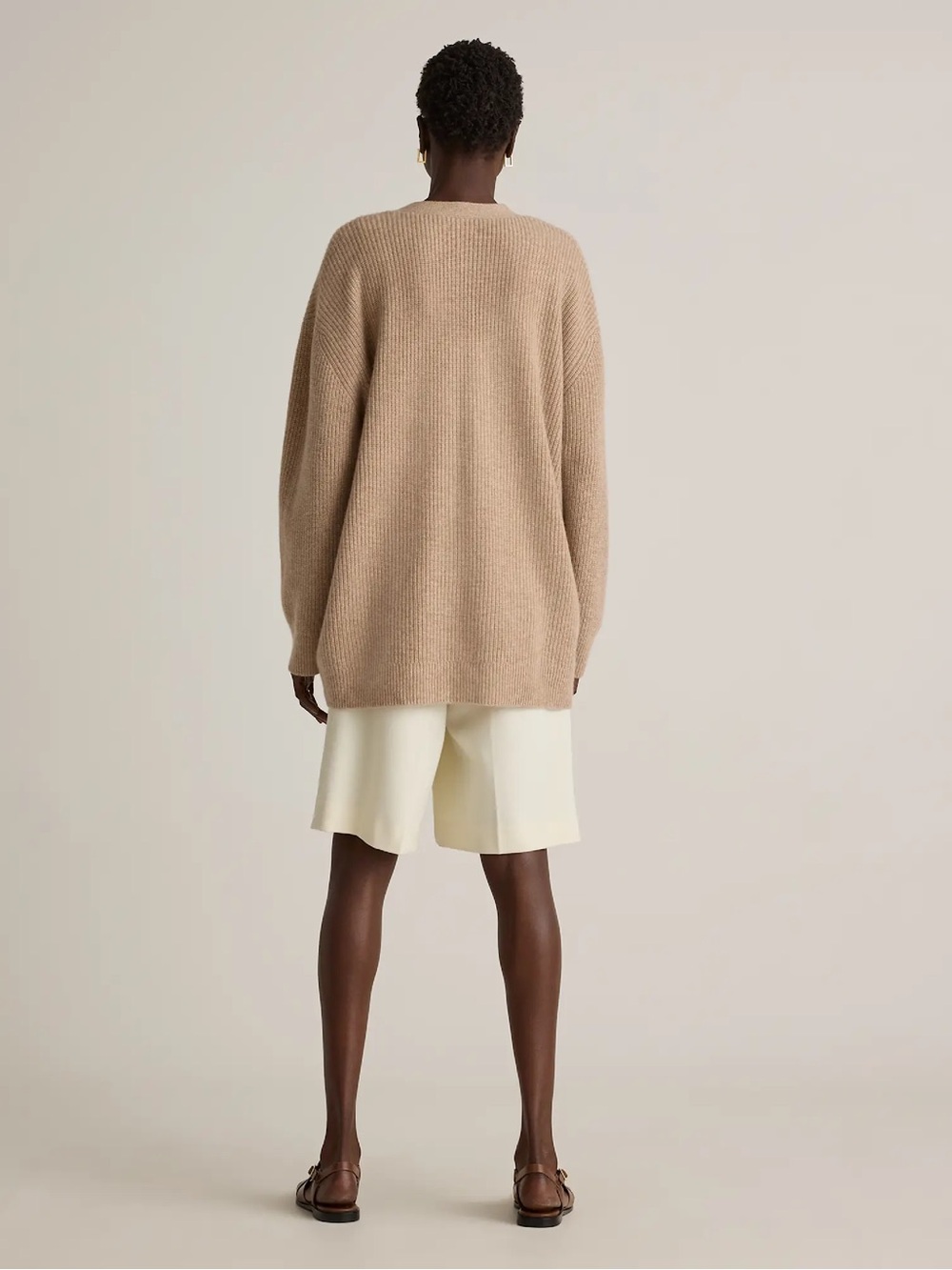 Quince Mongolian Cashmere Oversized Boyfriend Cardigan Sweater Oatmeal size L - Picture 4 of 16
